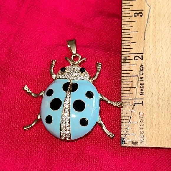 Betsy Johnson turquoise with black spots lady bug pendant gold tonecrystal - Picture 3 of 8